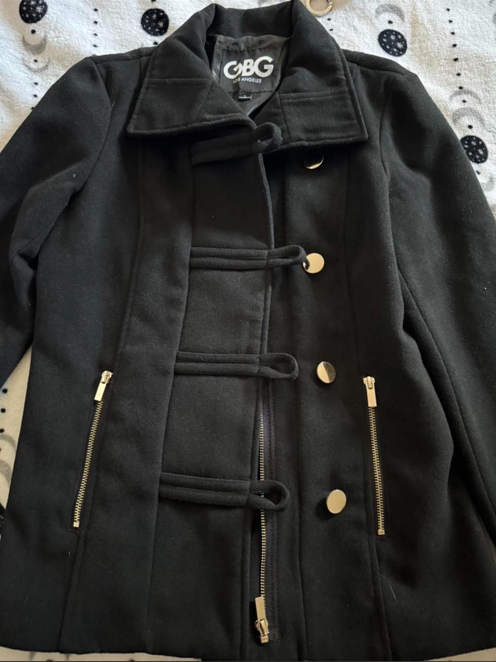GBG Los Angeles Black Toggle Wool Coat with Gold Hardware